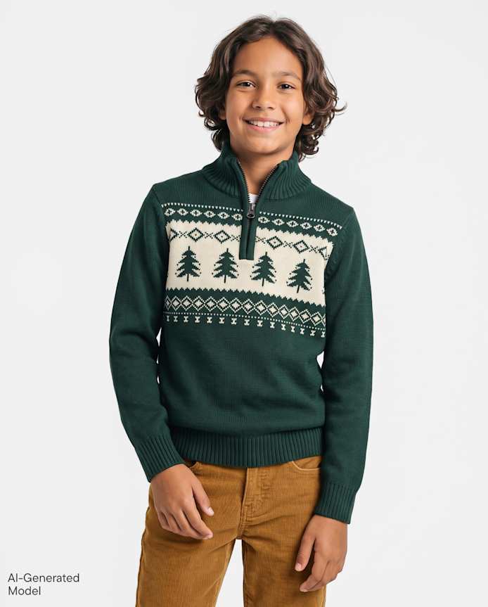 Boys Fairisle Quarter Zip Sweater