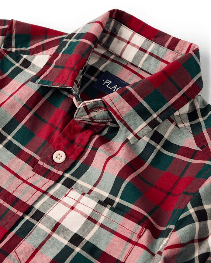 Boys Plaid Poplin Button Up Shirt