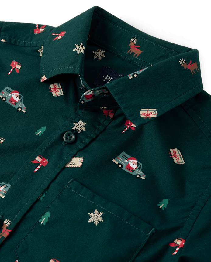 Boys Christmas Poplin Button Up Shirt
