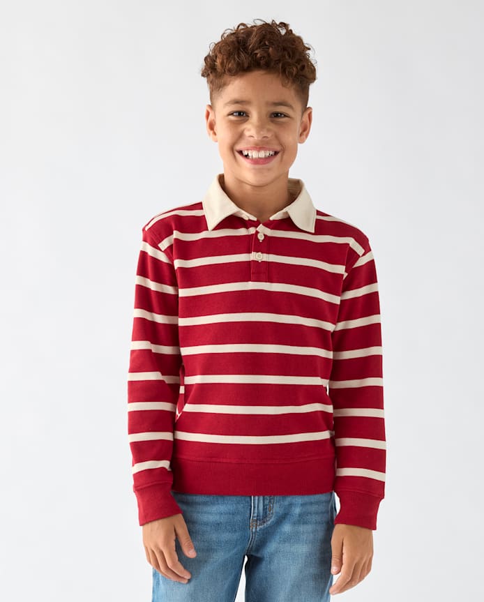 Boys Striped French Terry Rugby Polo