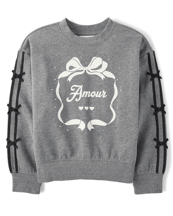 Girls Embellished Bow Premium Fleece Sweatshirt