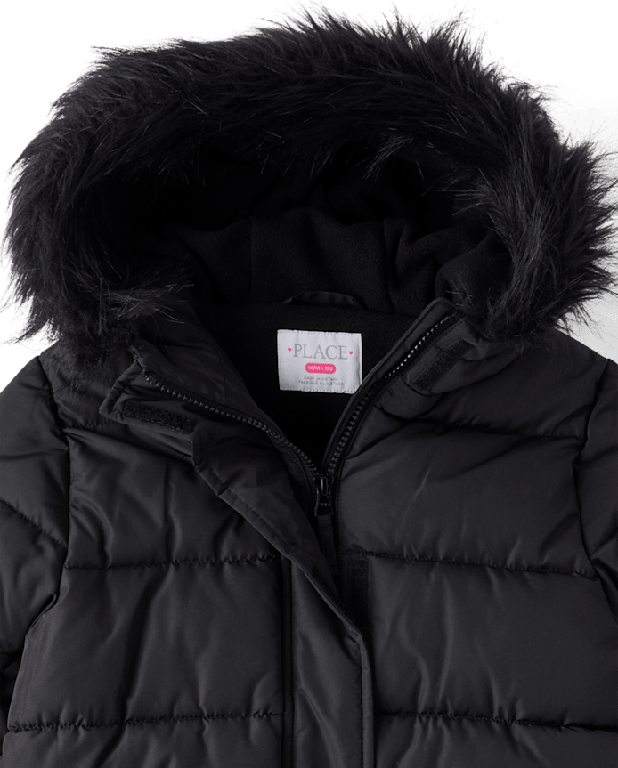 Girls Microfleece Lined Hooded Long Puffer Jacket