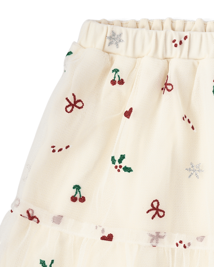 Girls Christmas Mesh Ruffle Skirt