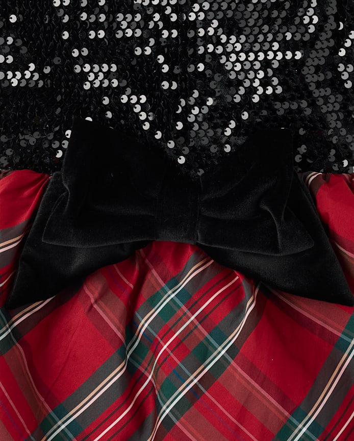 Girls Plaid Oversized Bow Fit And Flare Dress