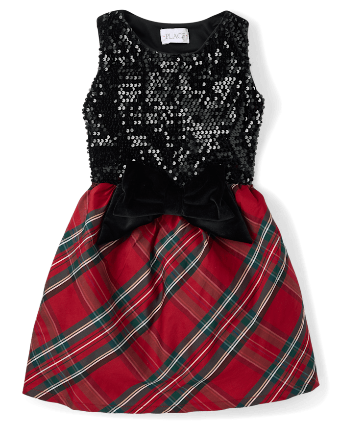 Girls Plaid Oversized Bow Fit And Flare Dress