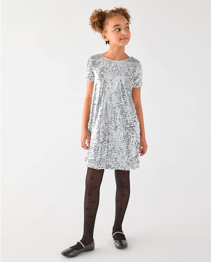 Girls Sequin Bow Shift Dress