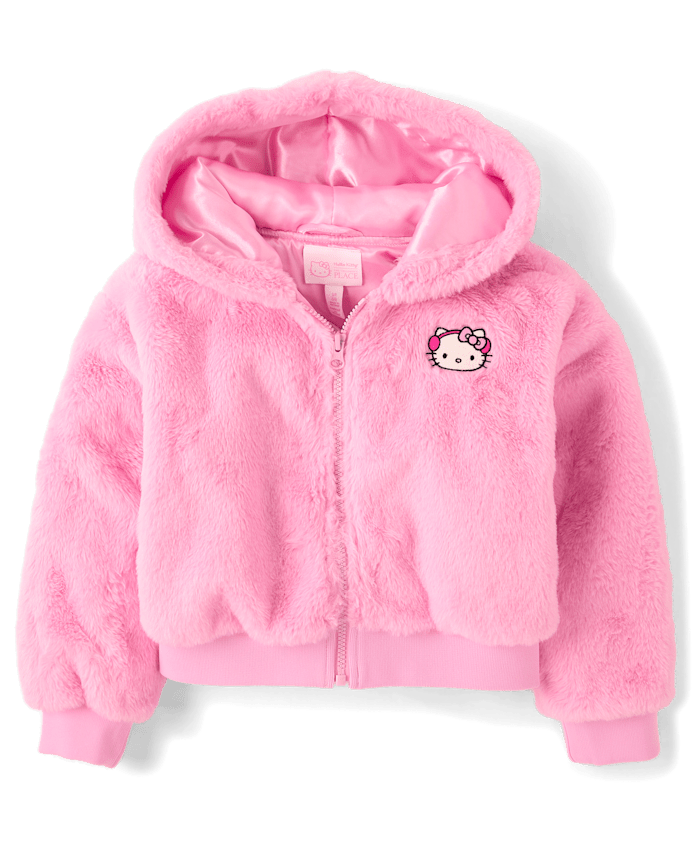 Girls Hello Kitty® Embroidered Faux Fur Bomber Jacket