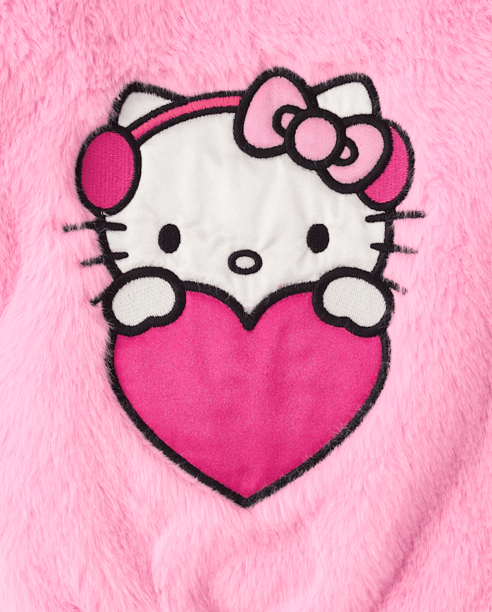 Girls Hello Kitty® Embroidered Faux Fur Bomber Jacket