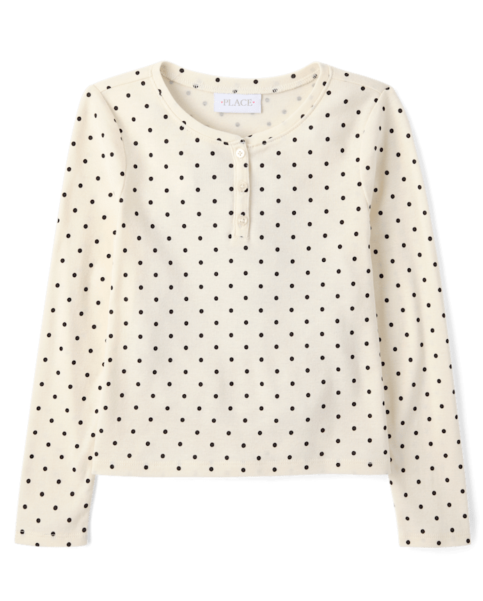 Girls Print Ribbed Henley Top