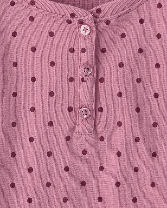 Girls Polka Dot Ribbed Henley Top