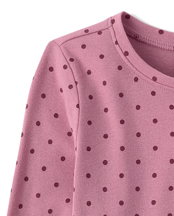 Girls Polka Dot Ribbed Henley Top