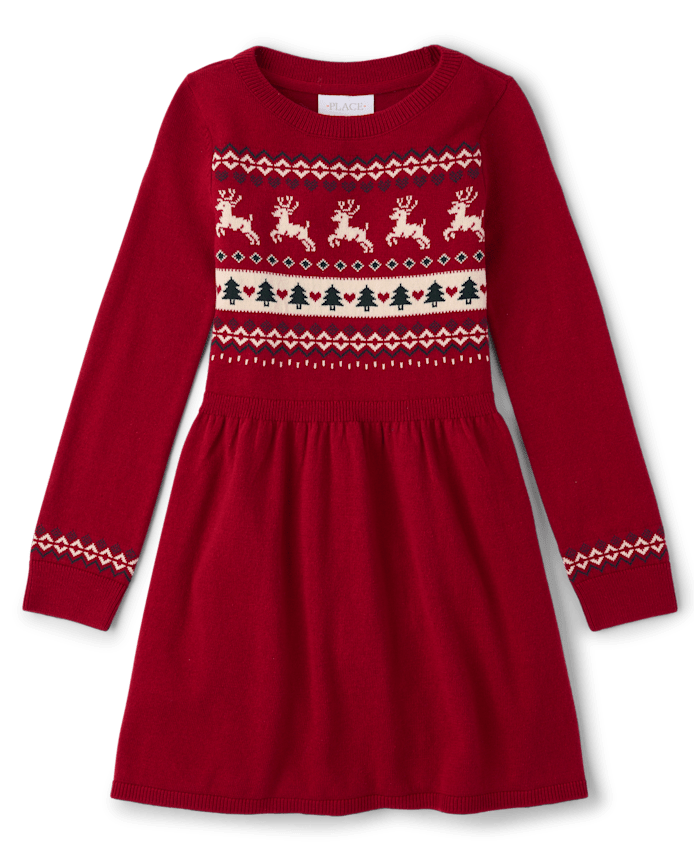 Girls Christmas Fairisle Sweater Dress