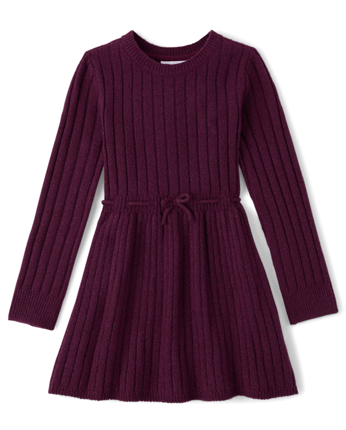 Girls Shimmer Ribbed Sweater Dress