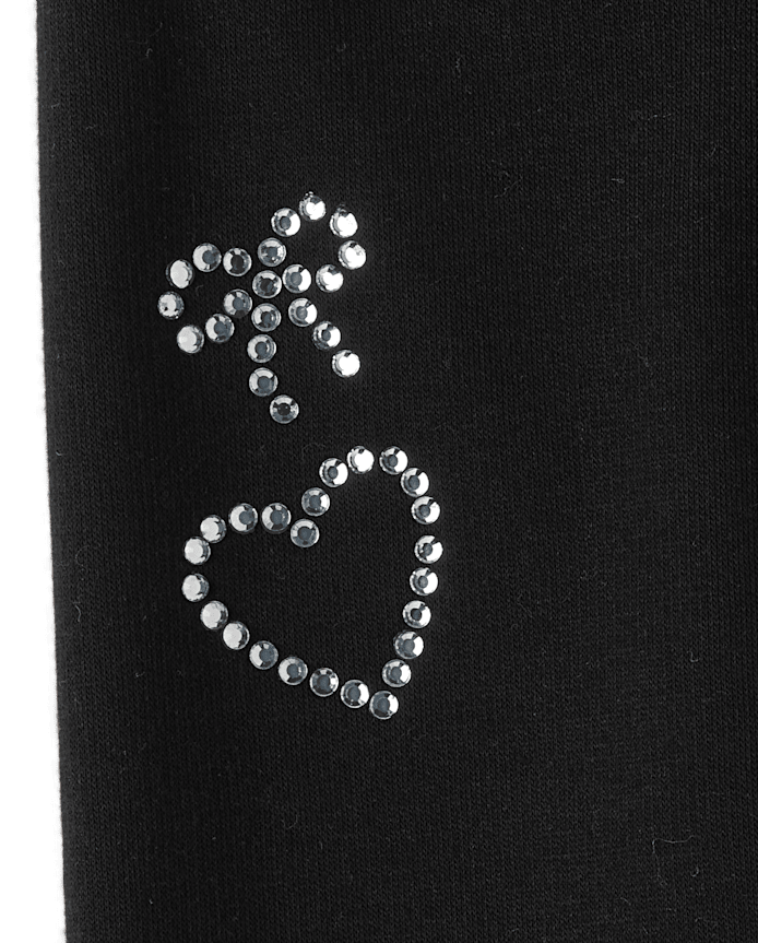 Girls Rhinestone Heart Winter Warm Leggings