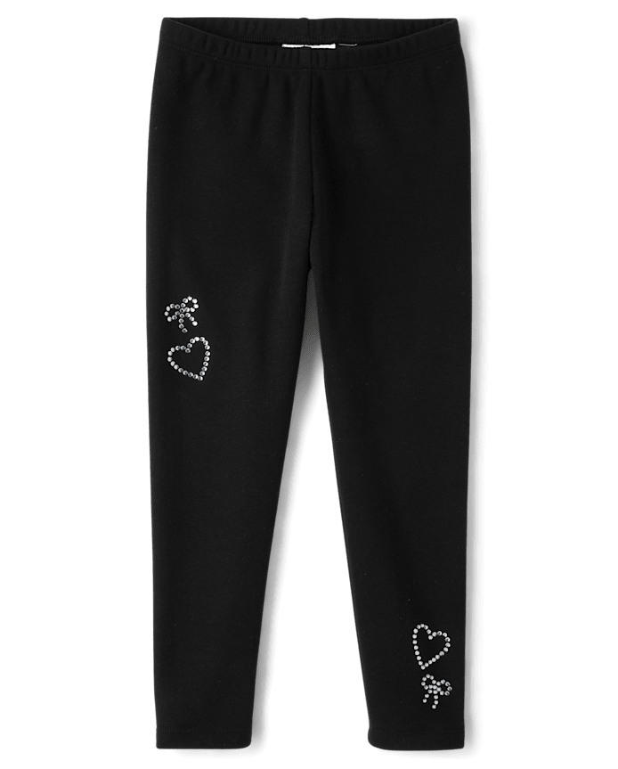 Girls Rhinestone Heart Winter Warm Leggings