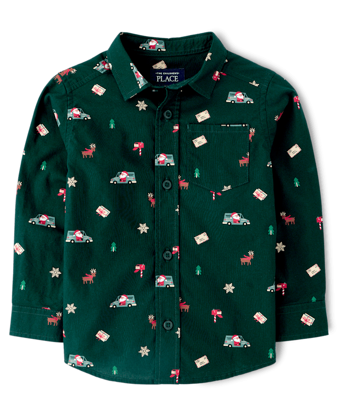 Baby And Toddler Boys Christmas Poplin Button Up Shirt