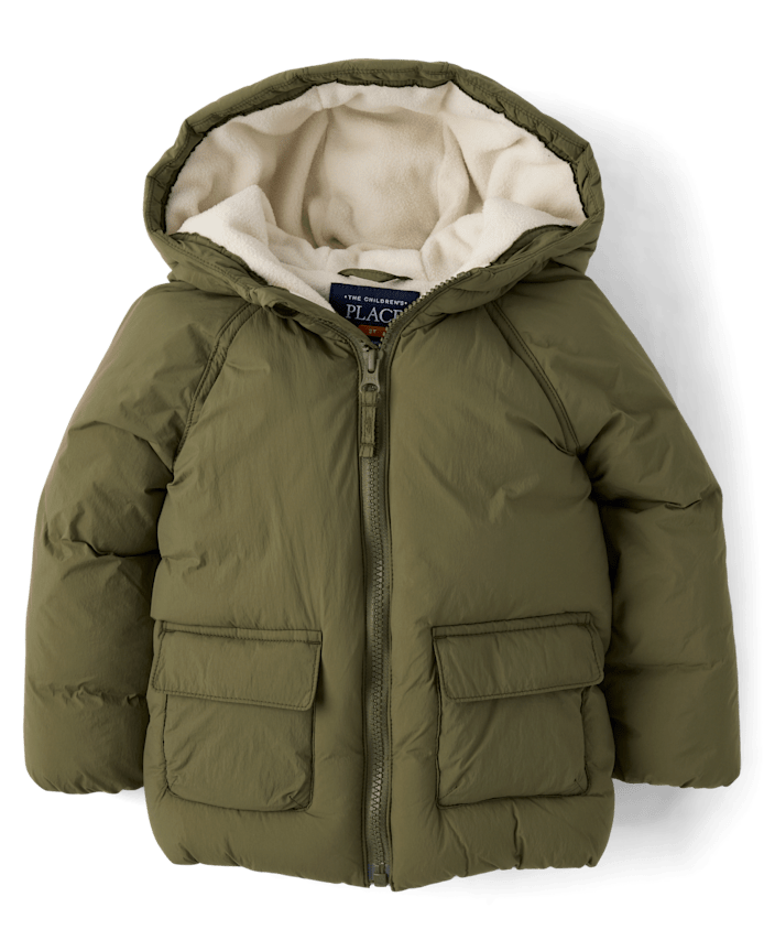 Toddler Boys Microfleece Lined Hooded Puffer Jacket