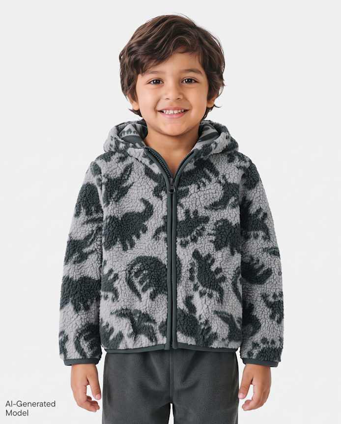 Toddler Boys Dino Sherpa Zip Up Hoodie