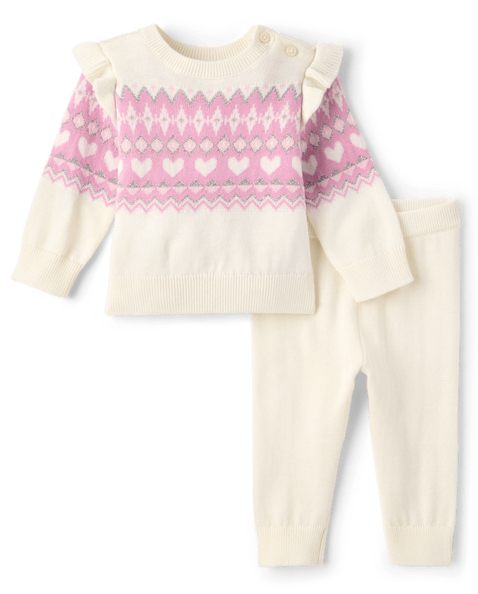 Baby Girls Heart Fairisle 2-Piece Playwear Set