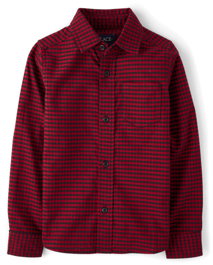 Boys Checkered Oxford Button Up Shirt