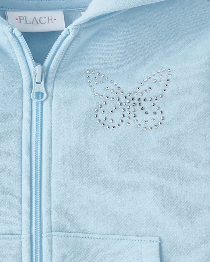 Girls Rhinestone Icon Premium Fleece Zip Up Hoodie