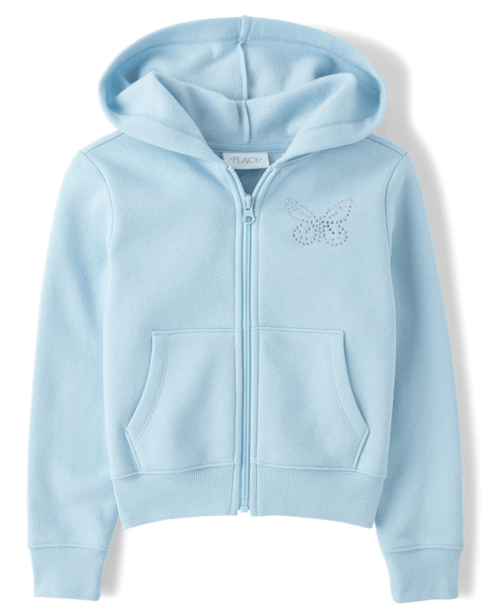 Girls Rhinestone Icon Premium Fleece Zip Up Hoodie