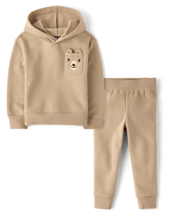 Baby And Toddler Boys Embroidered Bear Premium Fleece 2-Piece Outfit Set