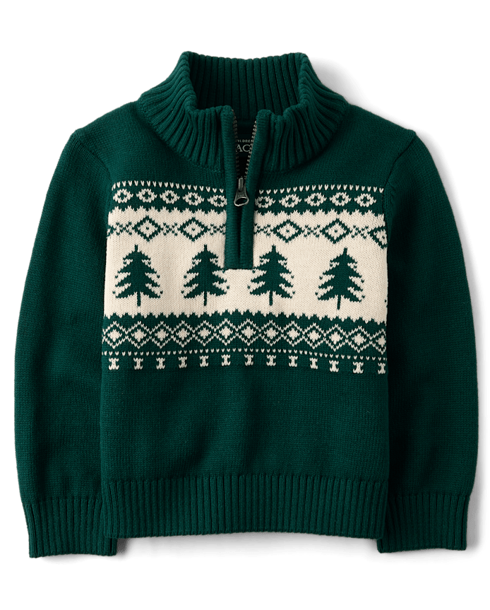 Toddler Boys Christmas Fairisle Quarter Zip Sweater