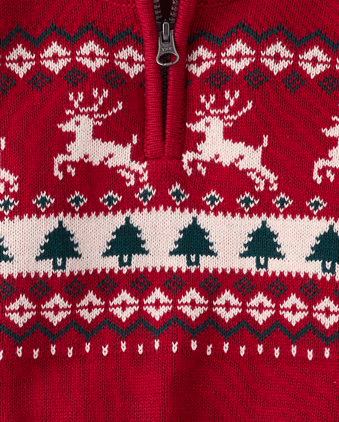 Toddler Boys Christmas Fairisle Quarter Zip Sweater