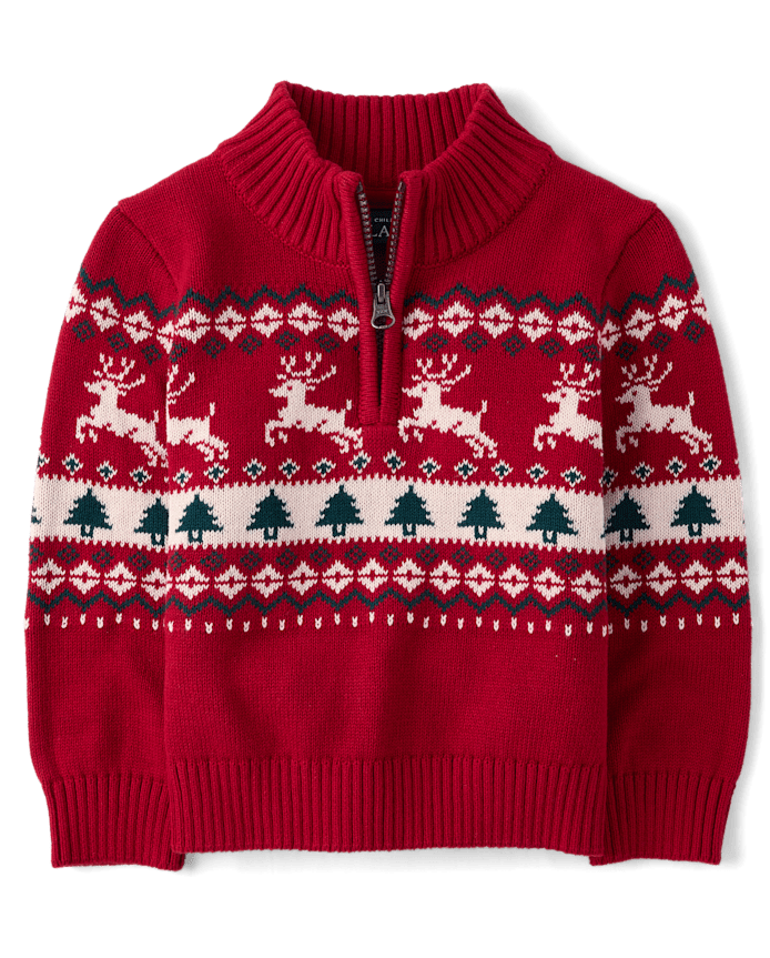 Toddler Boys Christmas Fairisle Quarter Zip Sweater