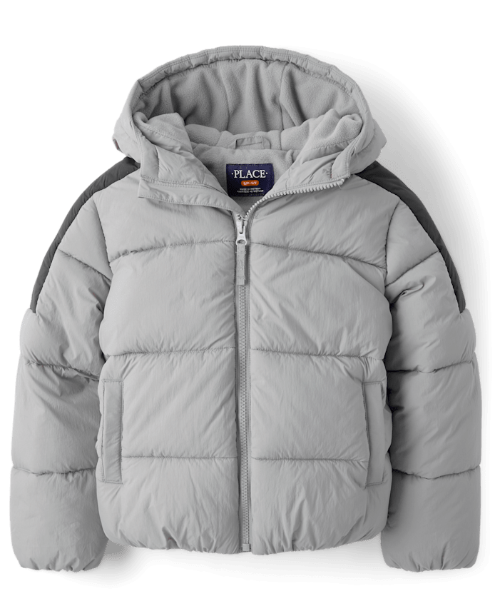 Boys Pieced Microfleece Lined Hooded Puffer Jacket