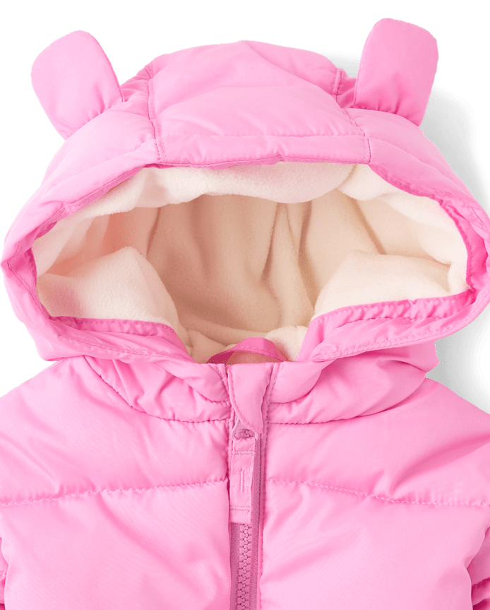 Baby Girls Bear Microfleece Lined Hooded Puffer Jacket