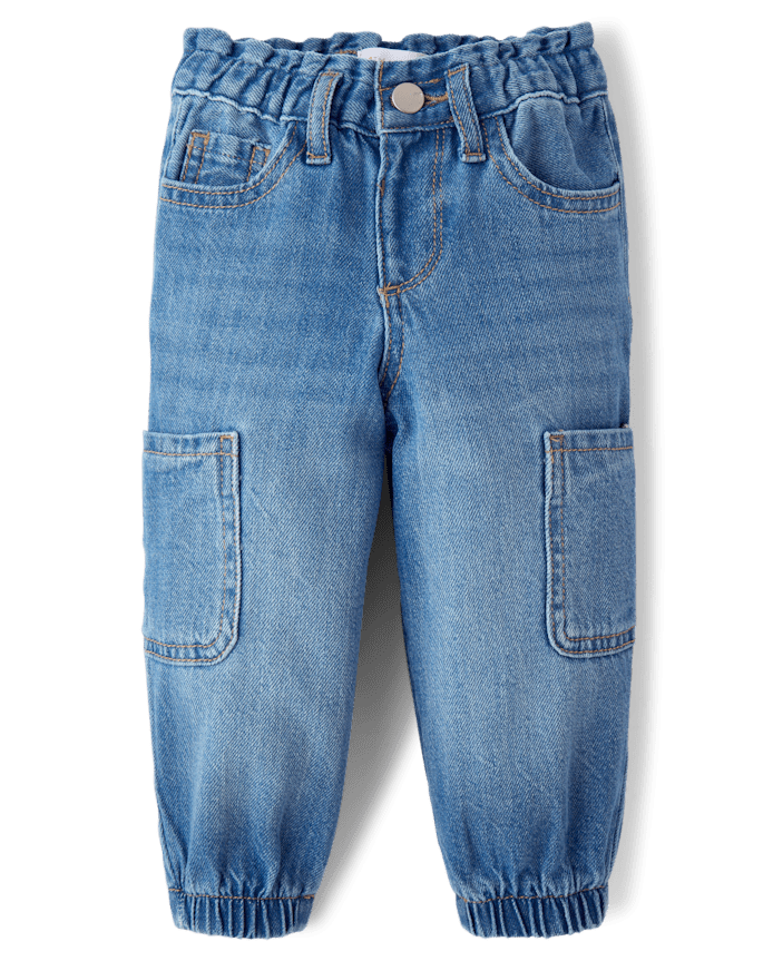 Toddler Girls Paperbag Waist Cargo Jogger Jeans