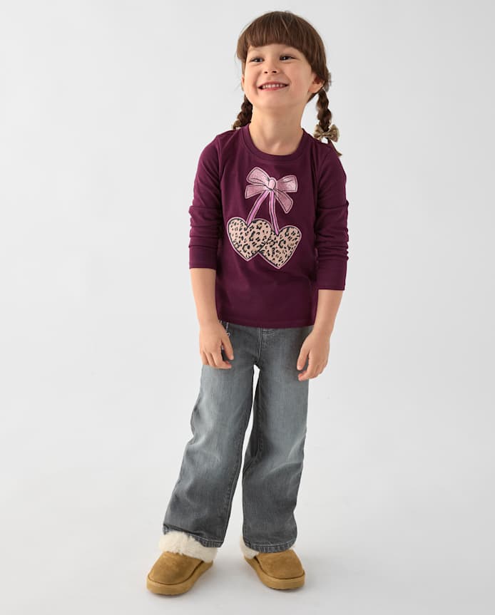Toddler Girls Embroidered Chain Wide Leg Jeans