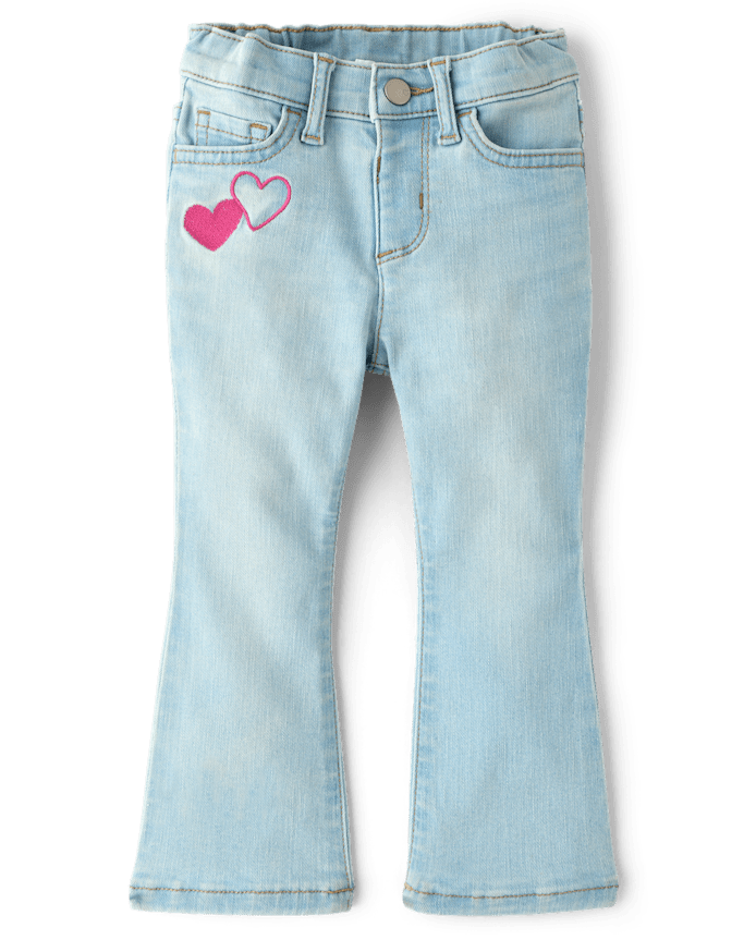 Toddler Girls Embroidered Heart Flare Jeans