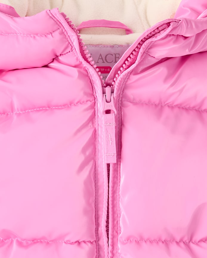 Girls High Shine Microfleece Lined Hooded Puffer Jacket