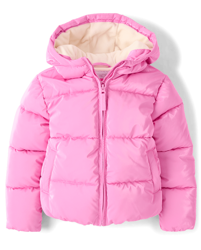 Girls High Shine Microfleece Lined Hooded Puffer Jacket