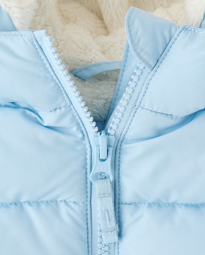 Toddler Girls Bow Faux Fur Lined Bubble Puffer Jacket
