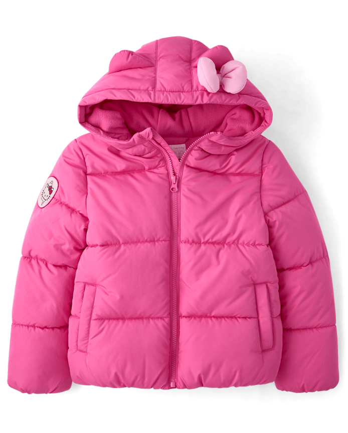 Girls Hello Kitty® Applique Microfleece Lined Hooded Puffer Jacket