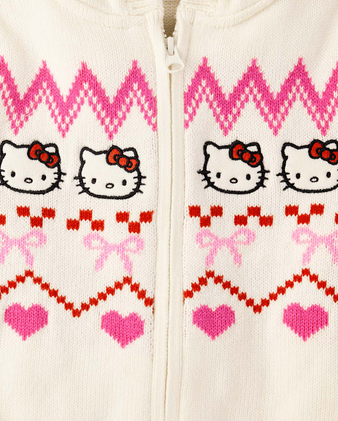 Girls Hello Kitty® Embroidered Fairisle Zip Up Sweater Hoodie