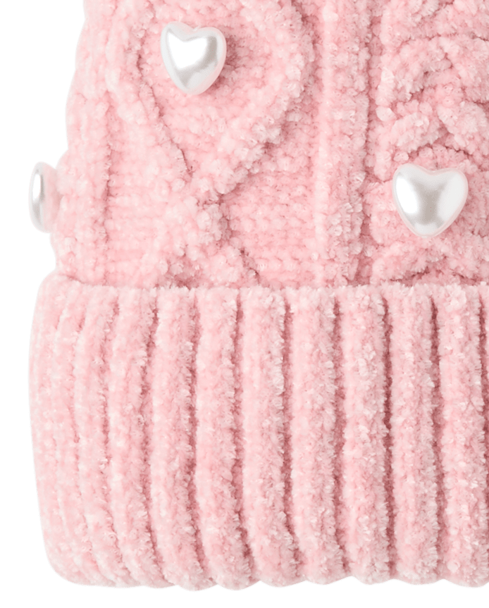 Girls Pearl Cable Knit Pom Beanie
