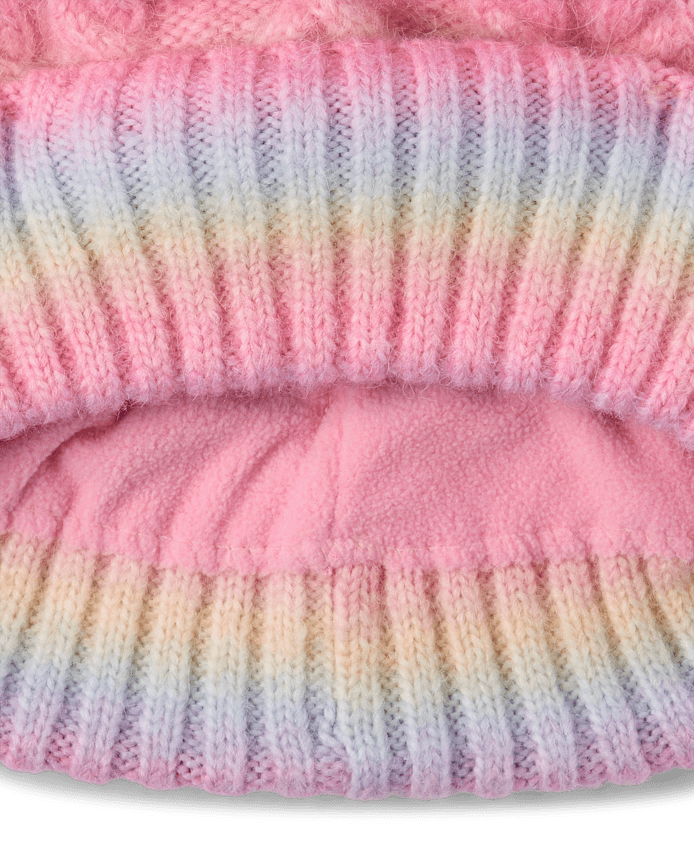 Girls Rainbow Cable Knit 2-Piece Cold Weather Set