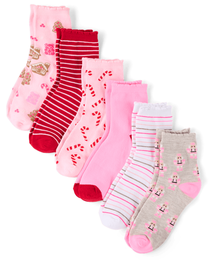 Girls Holiday Crew Socks 6-Pack