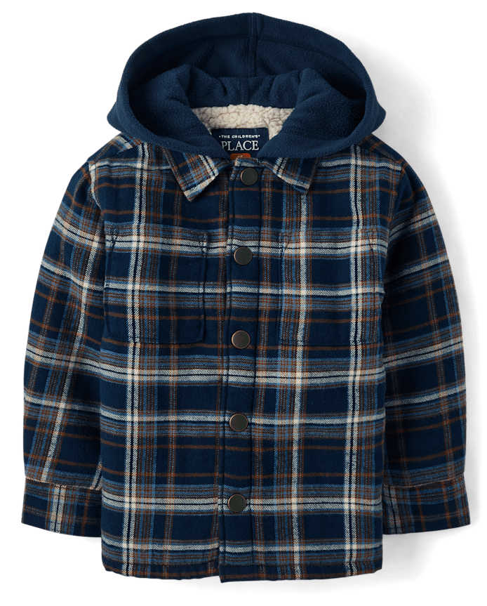 Toddler Boys Plaid Flannel Sherpa-Lined Shacket