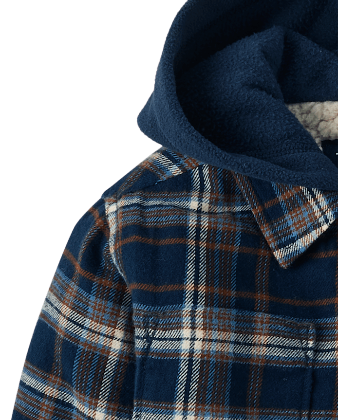 Toddler Boys Plaid Flannel Sherpa-Lined Shacket