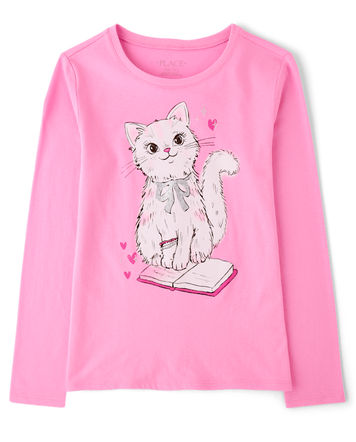 Girls Book Cat Graphic Tee