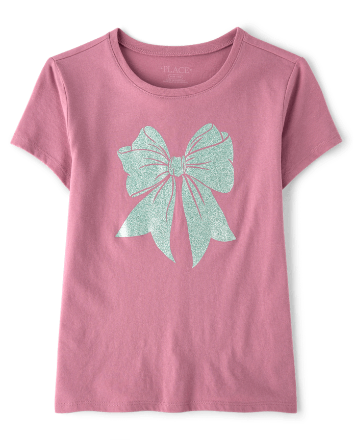 Girls Glitter Bow Graphic Tee