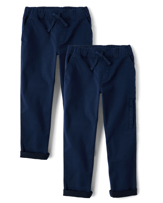 Boys Stretch Roll Cuff Pull On Chino Pants 2-Pack