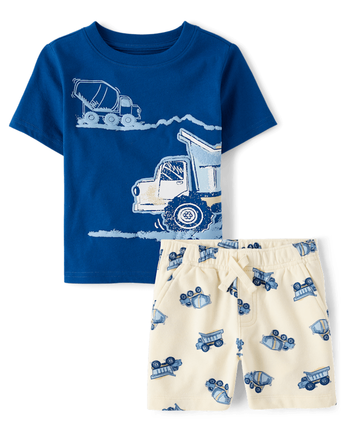 Baby And Toddler Boys Puff Print Construction Vehicle 2-Piece Outfit Set