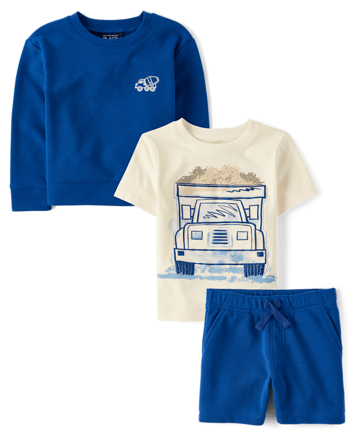 Baby And Toddler Boys Embroidered Construction Vehicle 3-Piece Outfit Set